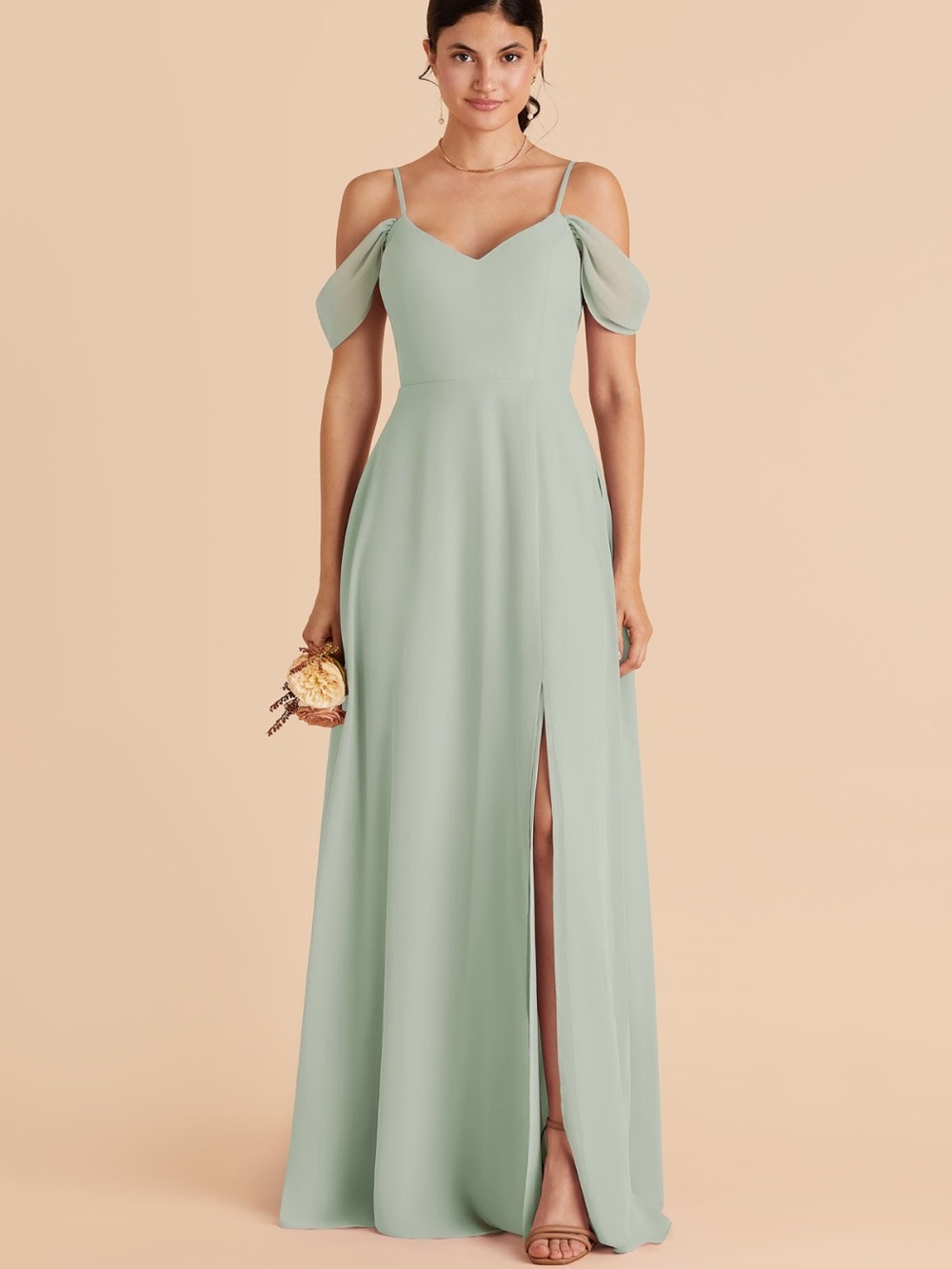Birdy Grey DEVIN Convertible Chiffon Sage Green with Front Slit